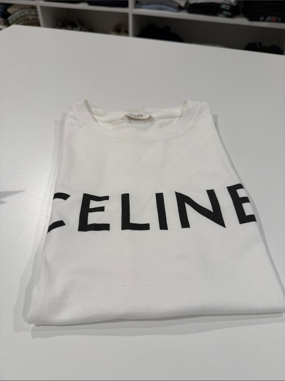 Celine White T-Shirt with Black Logo